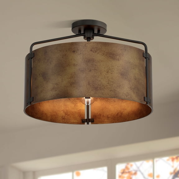 Possini Euro Design Possini Euro Julian 18" Wide Rustic Bronze Drum 3-Light Ceiling Light