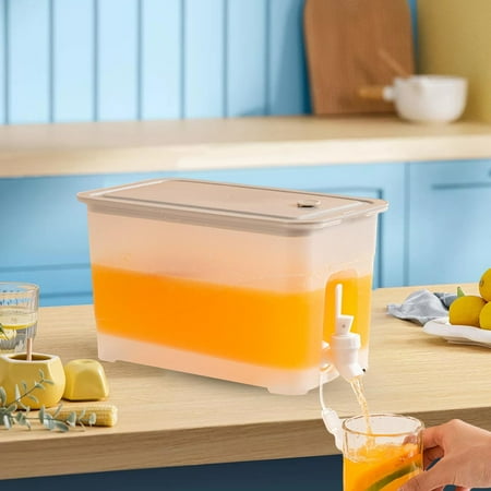 

4L Fridge Beverage Dispenser with Leakproof Spigot High Temperature Resistance Large Capacity Cold Kettle with Faucet for Juice Party Gray