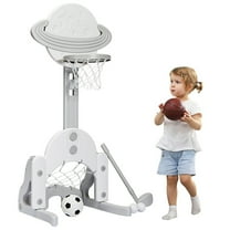 Gymax 3 in 1 Kids Basketball Hoop Set Adjustable Sports Activity Center w/ Balls White
