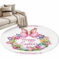 thumbnail image 6 of Happy Easter Round Rug 4ft Washable Circle Entryway Rugs Non Slip Rabbits Bows Spring Tulips Eggs Pastoral Area Rug Indoor Floor Carpet for Bedroom Kitchen Living Room Home Office Dining Room Nursery, 6 of 8