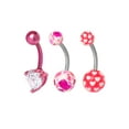 thumbnail image 2 of Women’s Stainless-Steel 14G Assorted Pink Belly Rings, 3-Pack Body Jewelry, 2 of 6