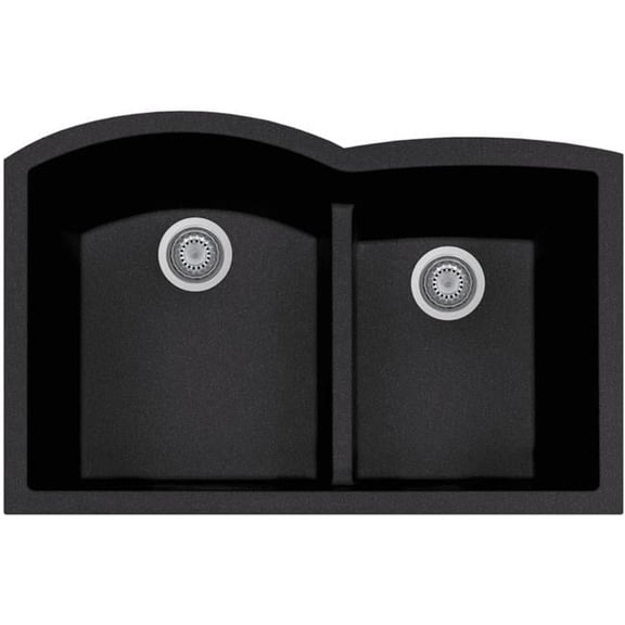 33 in. Quartztone Midnite Undermount 60-40 Double Bowl Granite Kitchen Sink