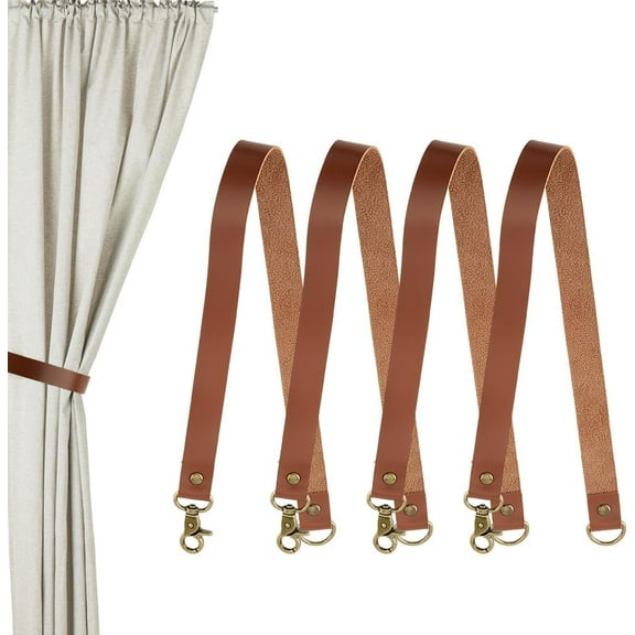 4Pcs Leather Curtain Tiebacks 21.6inch Drapery Tiebacks with Metal Hooks Curtain Rope Holdbacks Vintage Curtain Tie Backs for Balcony Home Decorations
