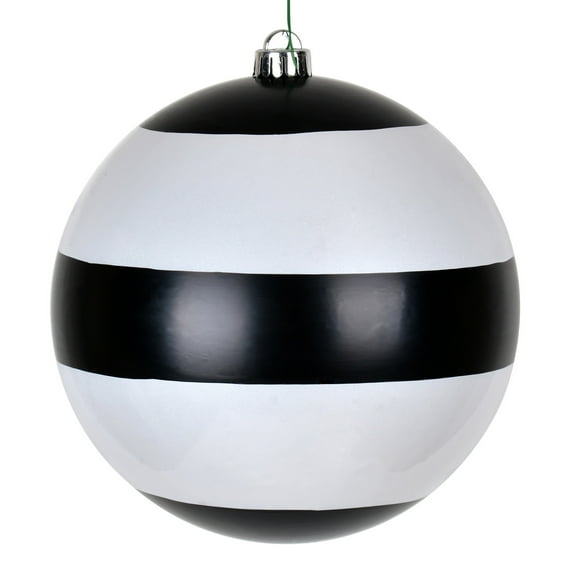 Vickerman 8" Black-White Striped Shiny Ball Christmas Ornament, Pack of 2
