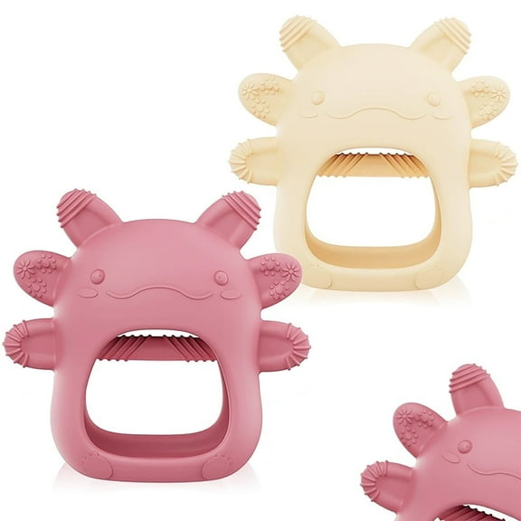 Smasener 2Pack Axolotl Shaped Baby Teething Toys for 0-6 6-12 Months, Food Grade Silicone Teething Gloves, Axolotl Shaped Hand Teether Baby Chew Toys, Silicone Axolotl Teether