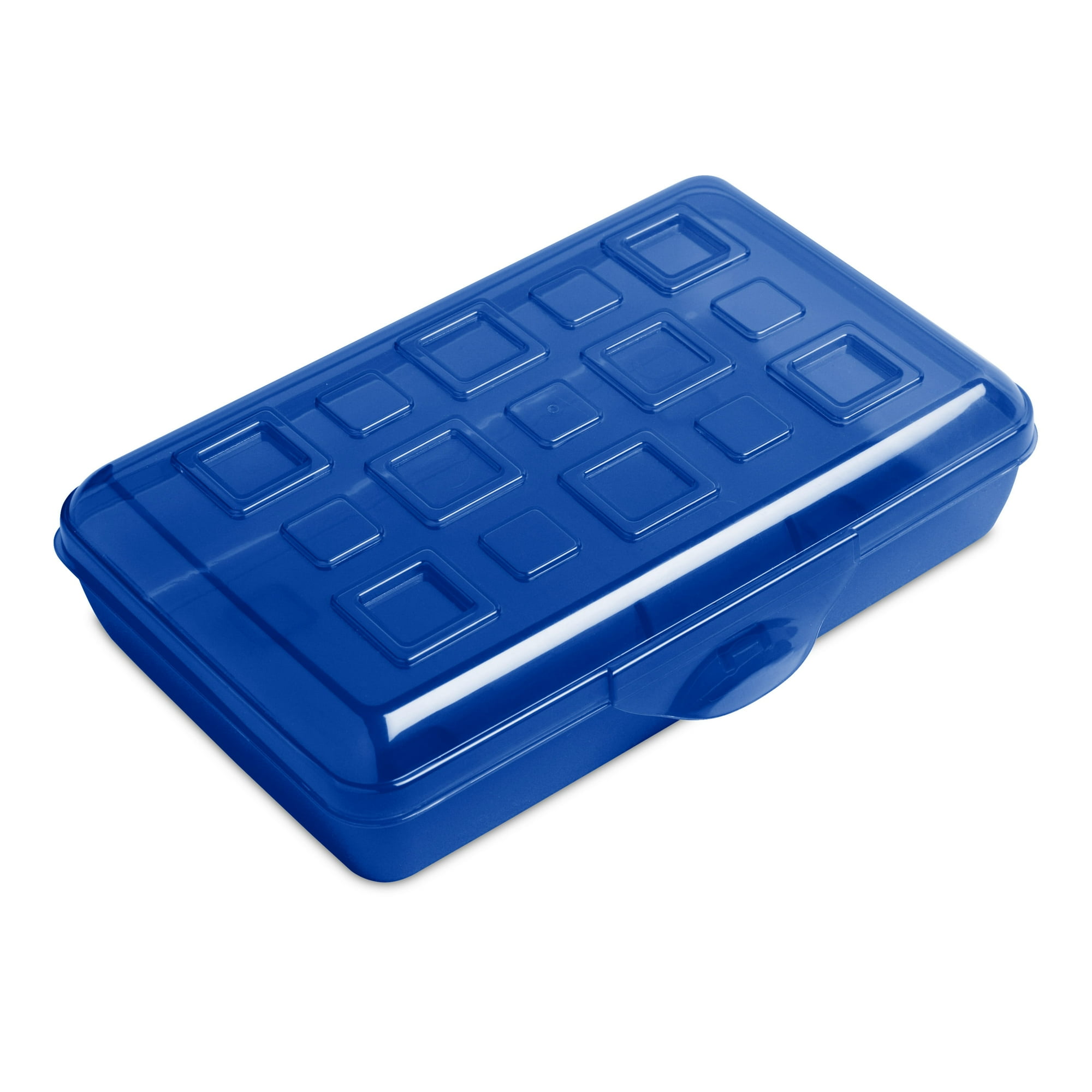 Sterilite Small Pencil Box, Plastic Storage Case with Hinged Lid and Snap Latch, Portable Pencil Case Organizer for School, Crafts, and More, Blue Tint