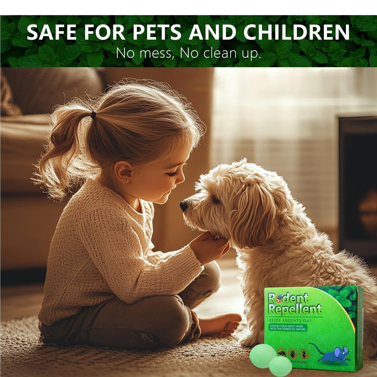 NaturalRepellent Ball： RodentRepellent is formulated with botanical rodentrepellents that leavepests with no place to hide. No traps, no harsh chemicals.