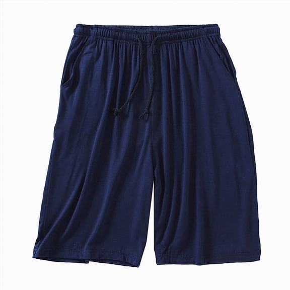 kpoplk Men's Gym Sweat Shorts Solid Below Knee Loose Basketball Athletic Capri Shorts with Pockets Size XXL,Navy