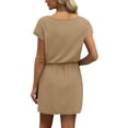 thumbnail image 4 of UoCefik Womens Maxi Dress Summer Cute Short Sleeve V Neck Tshirt Sundress Fashion Tie Waist Vacation Mini Dress A-Line Teacher Beach Dresses with Pockets Khaki L, 4 of 5