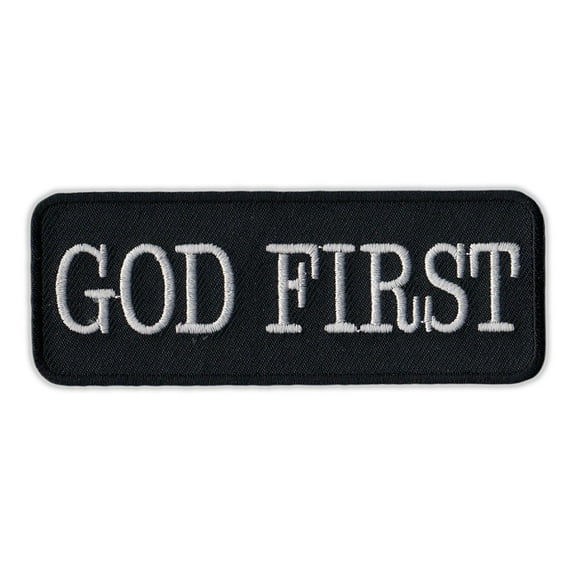 Motorcycle Jacket Embroidered Patch - God First - Vest, Cut, Leathers - 4" x 1.5"