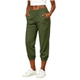 thumbnail image 4 of Vivianyo HD Women's Linen Blend Summer Jogger Capri Pants, Elastic Cuff Elastic Waist Side Pocket Solid Cropped Jogger Trousers for Women Outdoor Running, Women's Army Green, Sizes S-2XL, 4 of 6