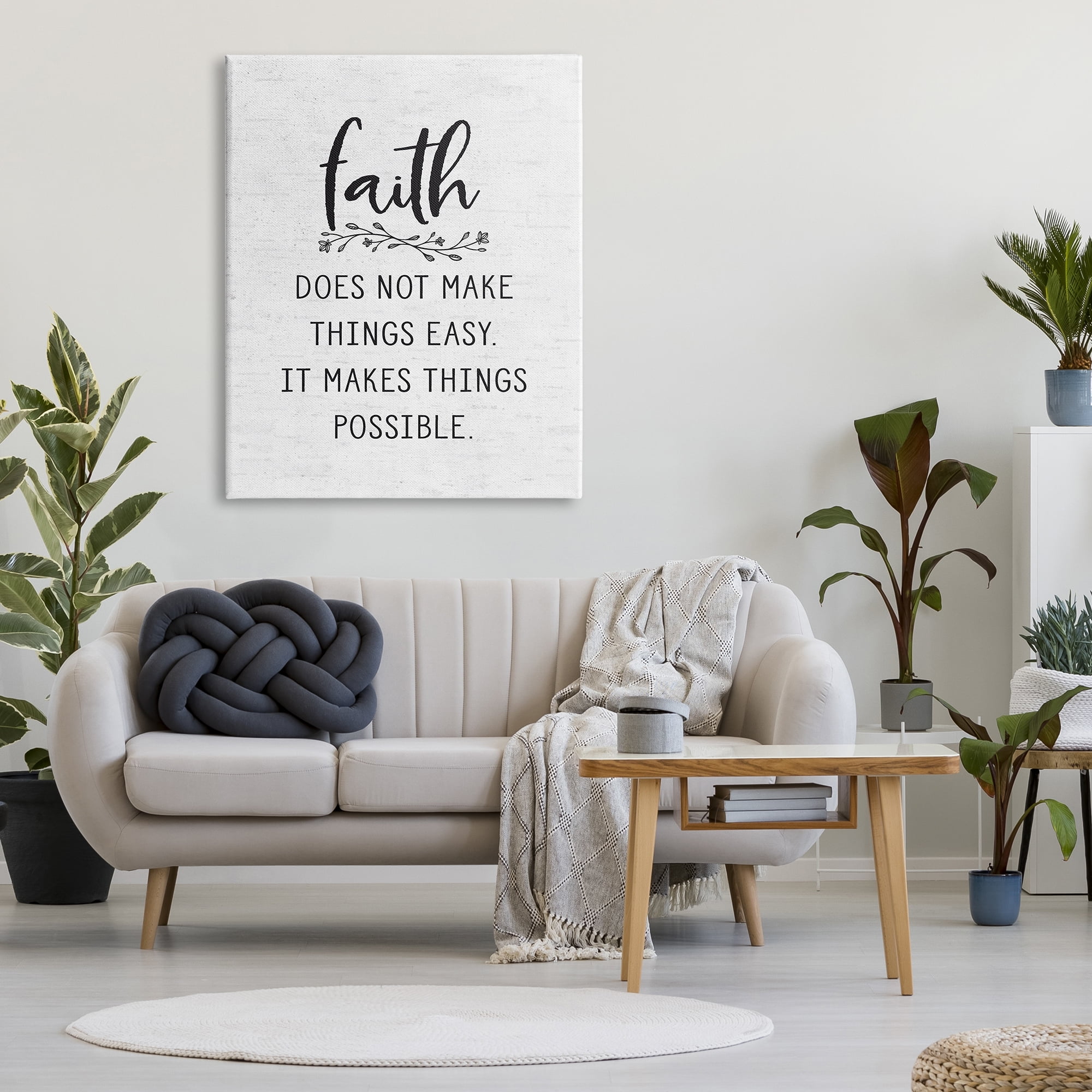 Stupell Industries Encouraging Faith Quote Rustic Botanical Sprig Design Graphic Art Gallery Wrapped Canvas Print Wall Art, Design by Lettered and Lined