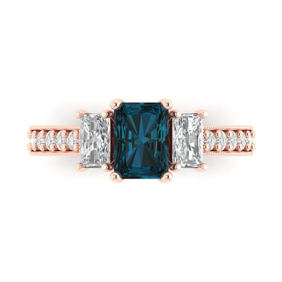 Three-Stone Engagement Ring for Women - 1.88ct Natural London Blue Topaz in 18K Rose Gold Promise Ring