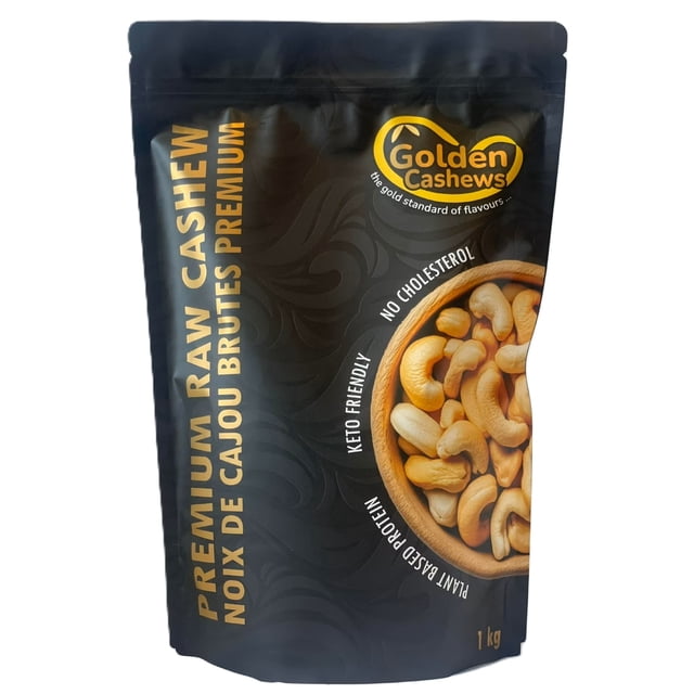 Golden Cashews Jumbo Raw Whole Cashews 1kg – Premium Unsalted, Natural, No Added Oil, Healthy Snack & Cooking Ingredient