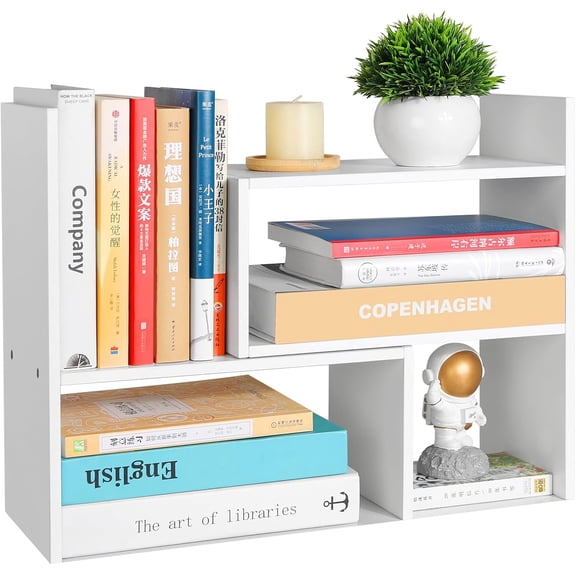 Desktop Shelf Organizer,Adjustable Stackable Office Storage Rack,Wood Display Shelf,White Small Bookshelf for Desktop,Tabletop Desk Shelf,Multipurpose Shelves for Office, Dormitory,Home Decor.