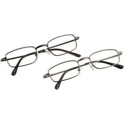 Equate Jordan Value 2-Pack Unisex Rectangular Reading Glasses with Case, Black/Gunmetal, +2.50