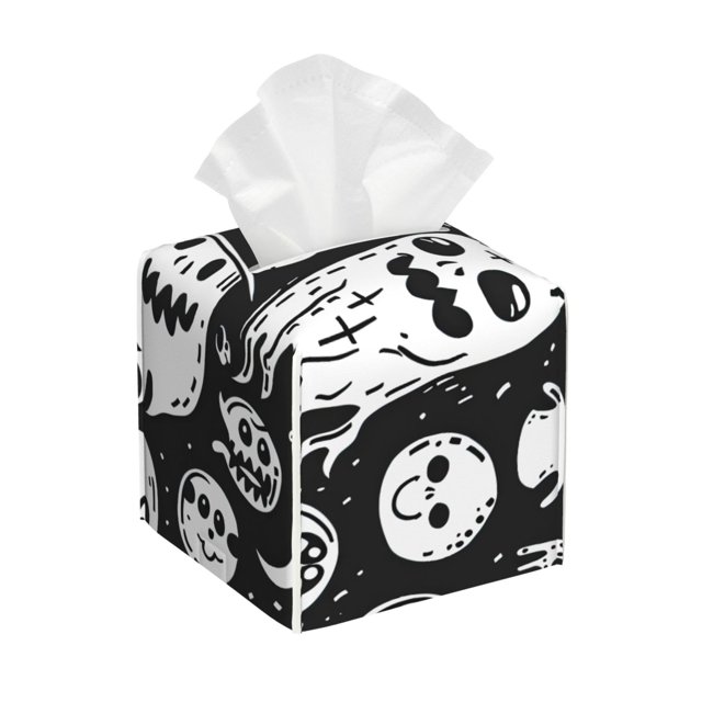Balery Black White Spooky Ghosts Porta Pañuelos de Cuero con Estampado – Funda Moderna Cuadrada para Caja de Pañuelos, Dispensador 5x5x5''