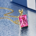 thumbnail image 2 of 18K Yellow Gold Plated Silver Pink Created Sapphire and White Diamond Pendant Necklace for Women (10.02 Cttw, Gemstone September Birthstone, Emerald Cut 14X10MM, with 18 inch Silver Chain), 2 of 4