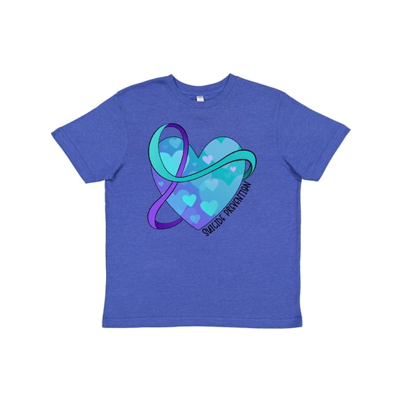 Inktastic Suicide Prevention Awareness Purple and Teal Heart Ribbon Youth T-Shirt