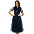thumbnail image 1 of Bimba Robe Droite en Filet Marine pour Femmes avec Poches Robe Midi Chic Transparente, 1 of 8