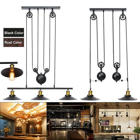 E27 Retro Retractable Ceiling Hanging Lighting, Industrial Vintage Chandeliers 3 Lights Pulley Pendant Lighting Fixture AC110-240V, for Home Kitchen Farmhouse Island Bar