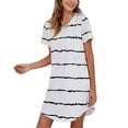 thumbnail image 3 of LAST CLANCE SALE! Women's Striped Nightgown Sleepwear Short Sleeves Shirt Casual Print Sleepdress, White, L, 3 of 13