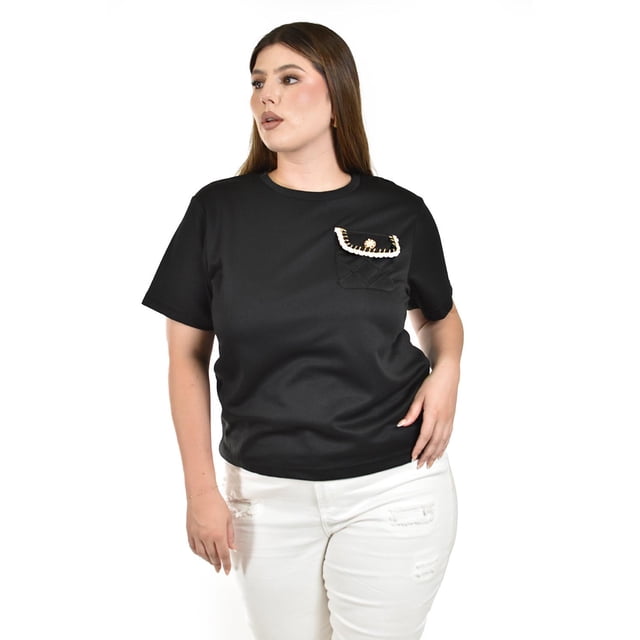Blusa con detalle de bolsillo Roman Fashion /Tallas Extras, 5111 (Negro) negro 42
