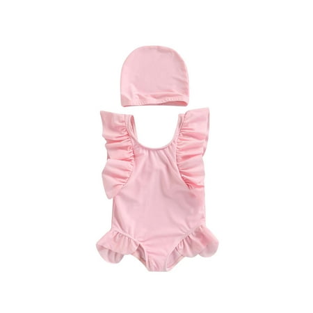 

Calsunbaby Toddler Baby Girls Bathing Suit Ruffle Sleeve Back Big Bow Swimwear Triangle Bottom Swim Jumpsuit Pink 3-4 Years