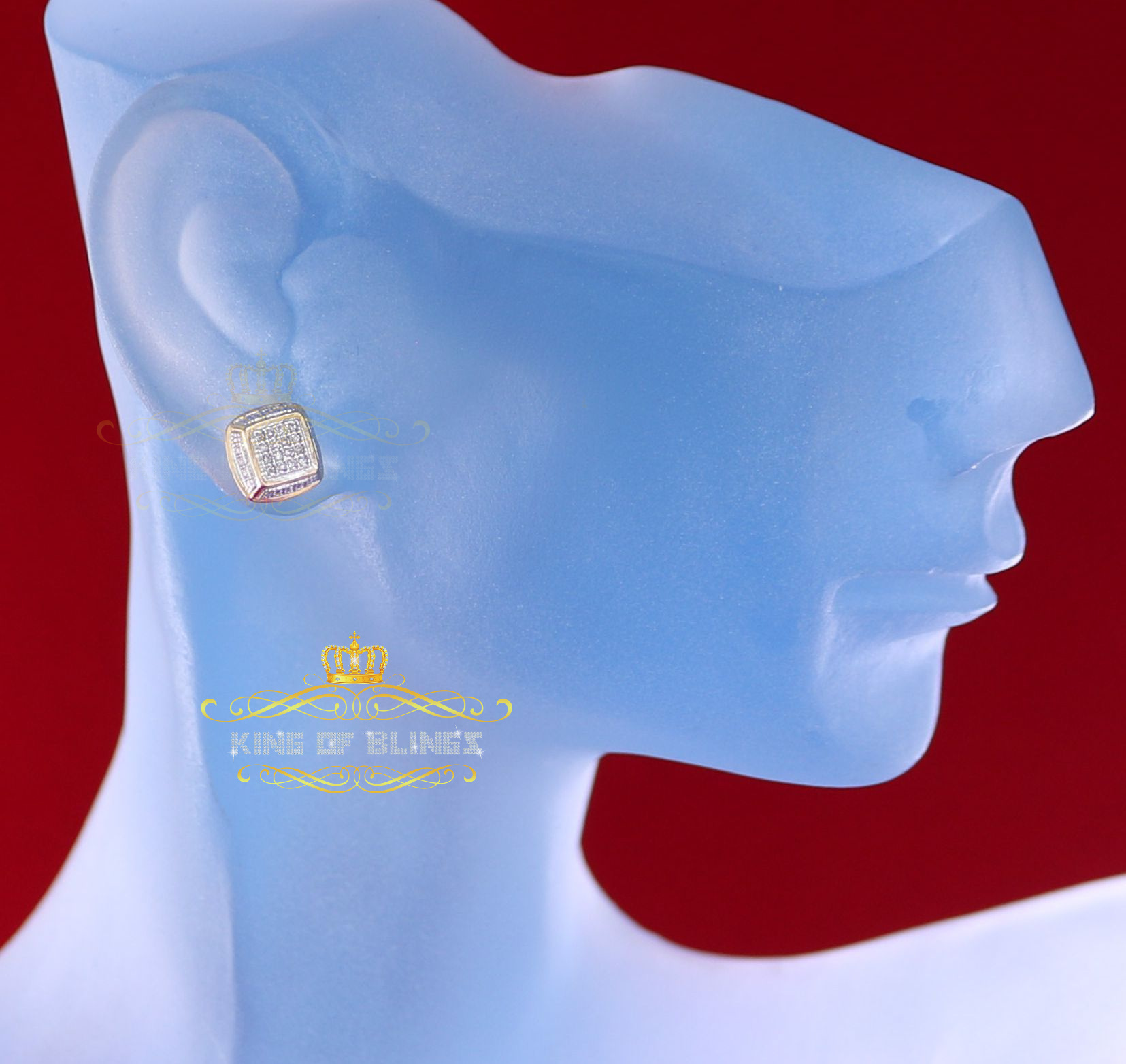 King of Blings 10K Real Yellow Gold with 0.10CT Real Diamond Men/Women Stud Geometrical Earrings