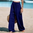 thumbnail image 7 of Cutuoiiu Women's Solid Color Drawstring Waist Cotton Linen Pants with Pockets Casual Ruched Wide Leg Trousers Gifts, 7 of 7