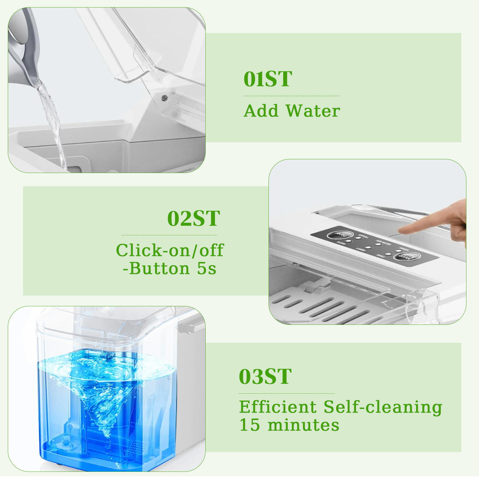 Haysky Countertop Ice Maker, 26lbs in 24Hrs, 9 Cubes Ready in 6 Mins, Self-Cleaning, Portable Compact Ice Maker Machine with Basket and Scoop for Home, Kitchen, Camping, RV, Party, White