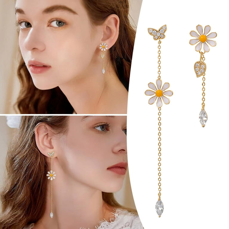 NUOKO Womens Girls Earrings Flowers Tassel Chain Dangle Drop Earrings  Jewelry Gifts, 18-Flower