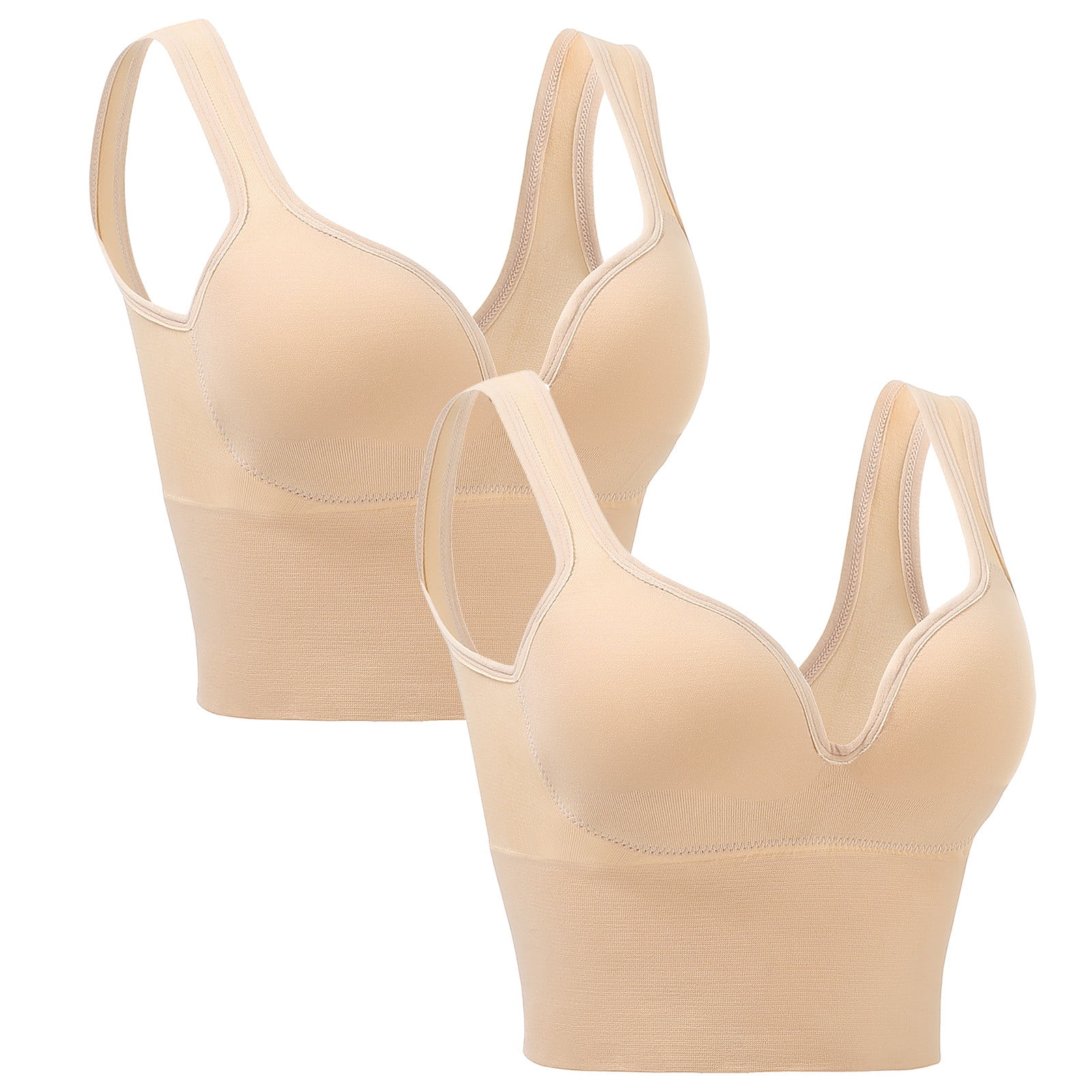 2 Pieces Womens Sports Bra No Wire Comfort Sleep Bra Plus Size Workout Activity Bras With Non Removable Pads Shaping Bra