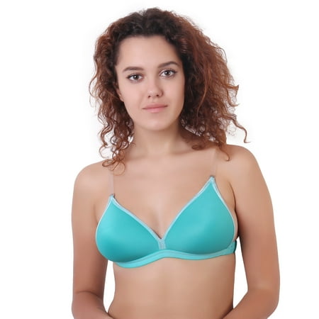 

Women s Backless Light Padded Bra with Transparent Back Strap Comfortable Push Lingerie B C and D Cup Bra Sky Blue
