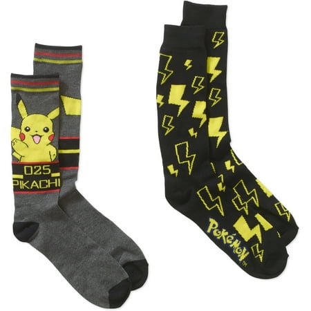 Pokemon Mens Crew Socks Pikachu Black, 2 Pack - Walmart.com