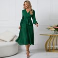 thumbnail image 3 of Vestido elegante para mujer, manga larga, escote en V, vestido de cóctel, falda plisada en forma de A, vestido informal informal, 3 of 4