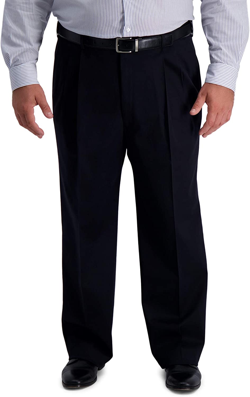Haggar Men's Iron Free Premium Khaki Classic Fit Pleat Front Pant - Regular and Big & Tall Sizes 44W x 30L Caviar - image 1 of 6