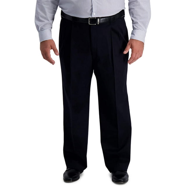 Haggar Men's Iron Free Premium Khaki Classic Fit Pleat Front Pant - Regular and Big & Tall Sizes 44W x 30L Caviar