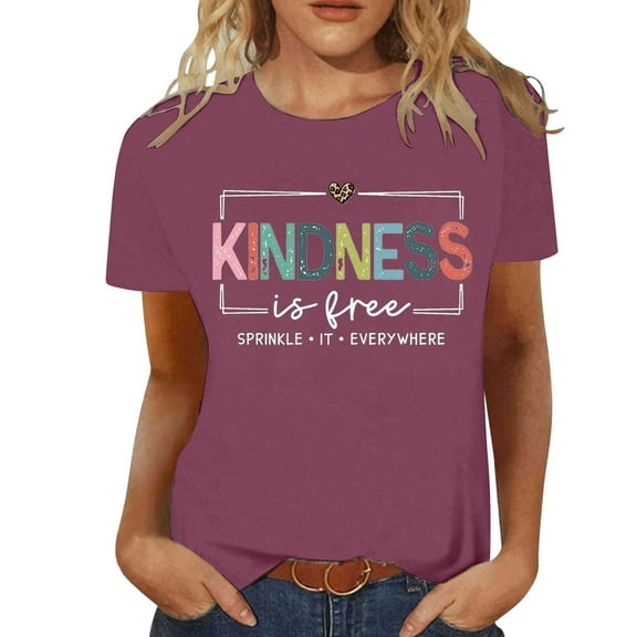 Women's Fashion Casual Round Neck Letter Printed Short Sleeve T Shirt Top