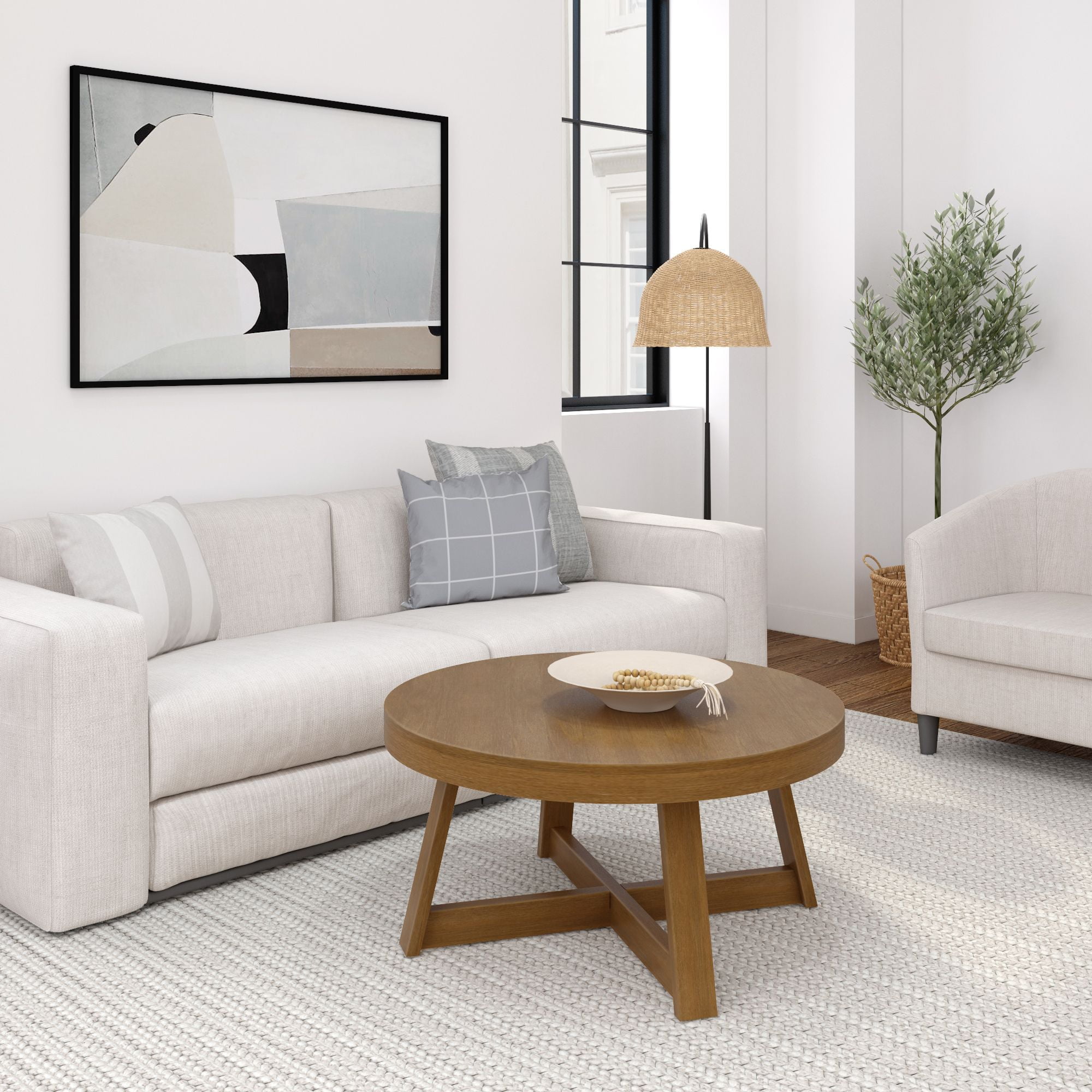 Plank+Beam Classic Solid Wood Round Coffee Table, 36" Farmhouse Table for Living Room