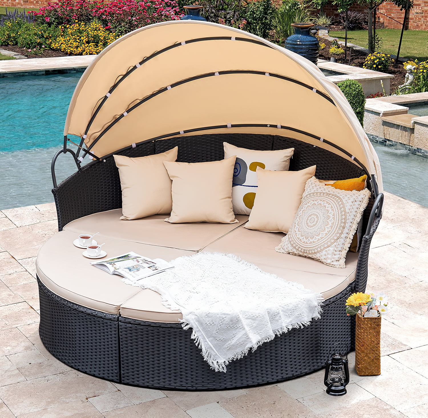 Outdoor Chaise Lounge Daybed Patio Pool Furniture Canopy Sofa Sleeper 2 Person 