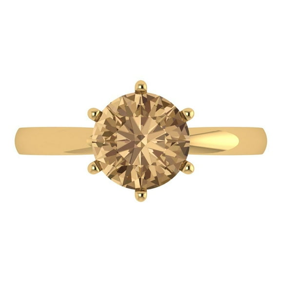 Solitaire Engagement Ring for Women - 2ct Simulated Champagne Diamond in 18K Yellow Gold Promise Ring