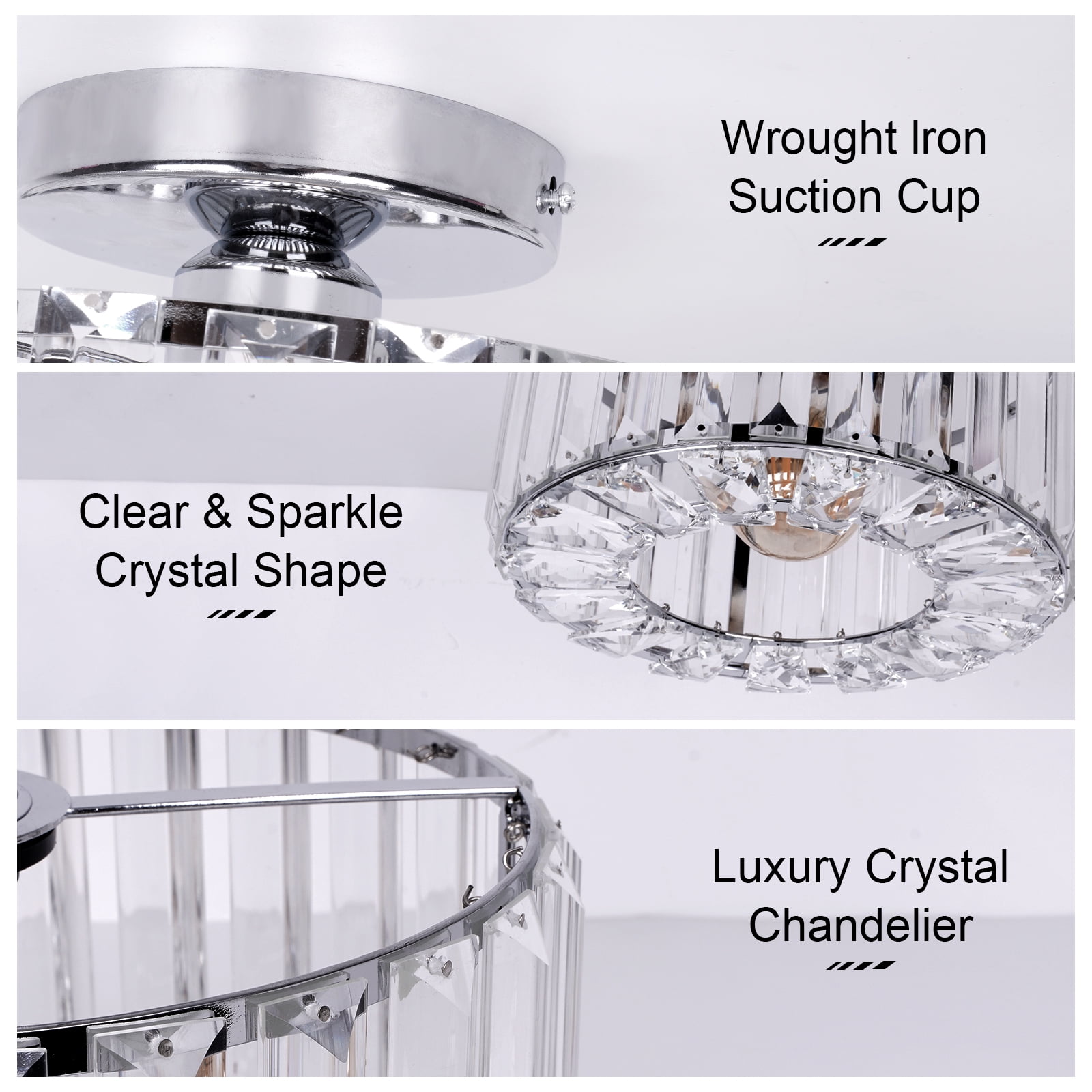 Frideko Home Crystal Ceiling Light Fixture, 9" Chrome Modern Semi Flush Mount Ceiling Light, E26 Base for Light Bulbs, Crystal Chandelier for Kitchen Bedroom Bathroom Hallway (Bulb not Included)