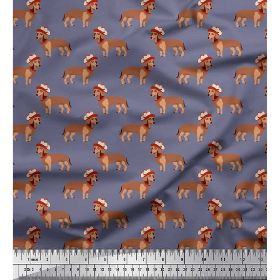 Soimoi Cotton Voile Fabric Hat & Dachshund Dog Printed Craft Fabric by The Yard 56 Inch Wide