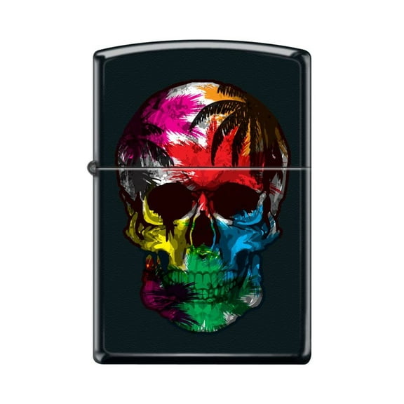 Zippo Lighter - Personalized Custom Message Engraved on Backside for Palm Tree Skull Paint Design Black Matte #Z5180