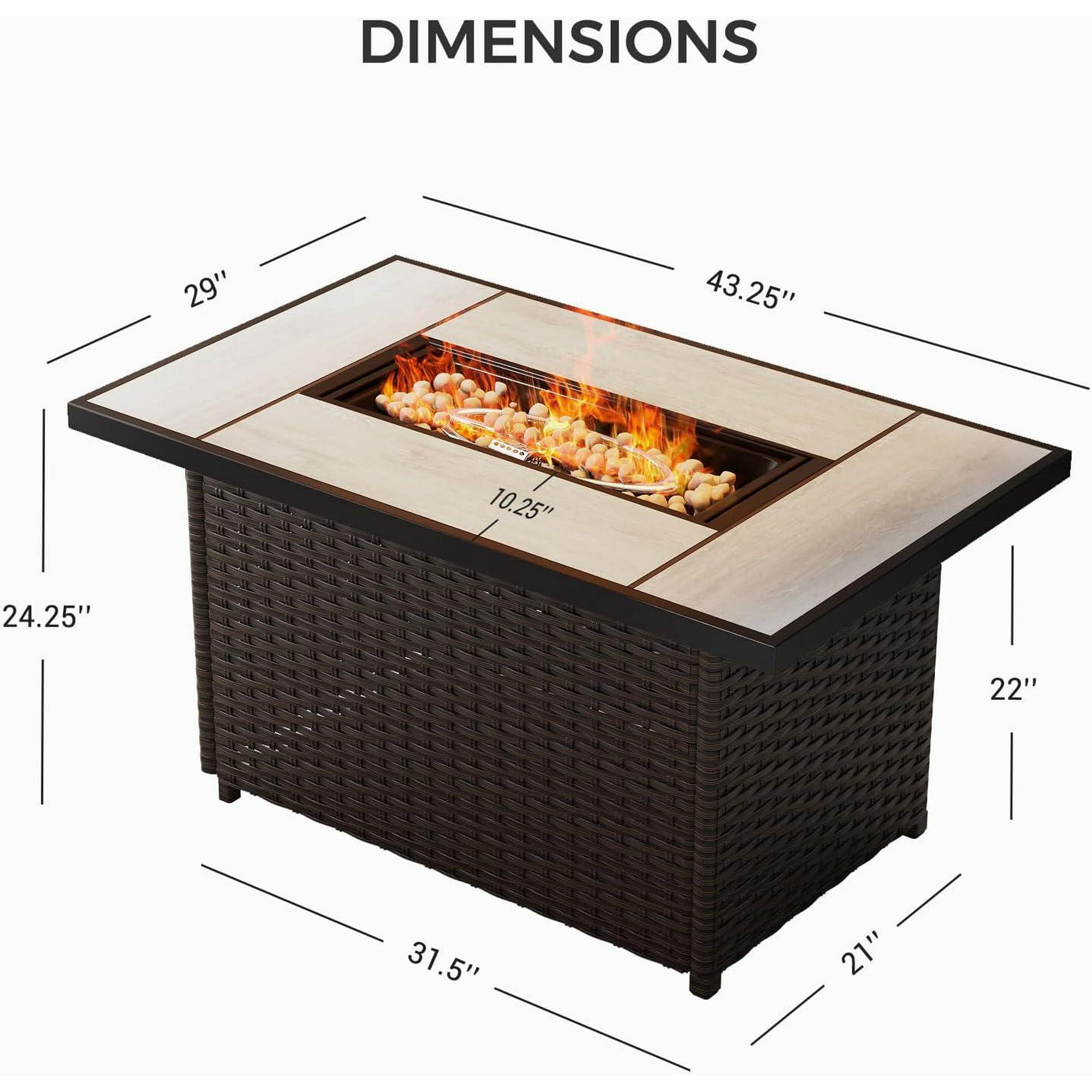 GRANDPATIO Outdoor 29 x 43 Inch Rectangle 50000 BTU Propane Fire Pit Table