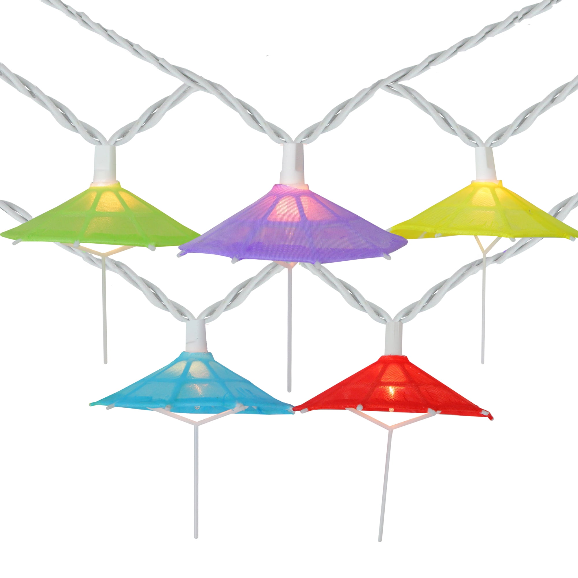 10Count Vibrantly Colored Umbrella Patio String Light Set, 7.25' White
