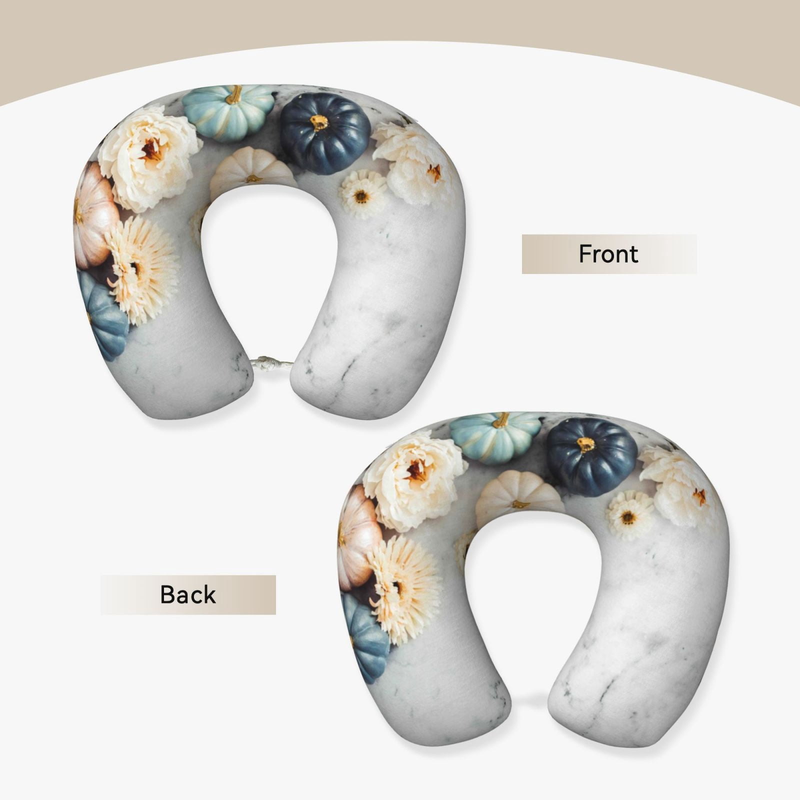 Xecao Pumpkin And White Marble Print Memory Foam Cervical Neck Pillow Versatile U-Shaped Pillows for Home,Office,Camping,Travelling,Soft Washable Cover