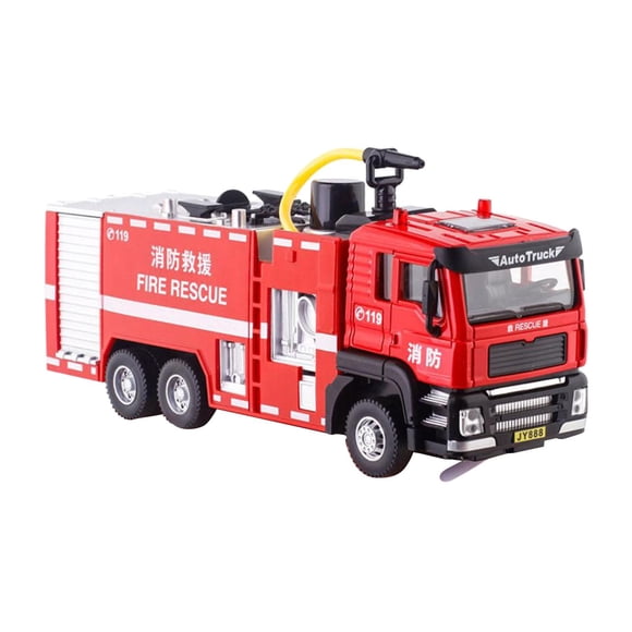 Camión de bomberos 1/32 con luces y sonidos, camión de bomberos educativo realista con pulverización de agua para niños, niñas y adultos