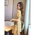 thumbnail image 6 of Women'S Summer Sundress: Floral Short Sleeve V-Neck Wrap A-Line Midi Dress Yellow M, 6 of 8